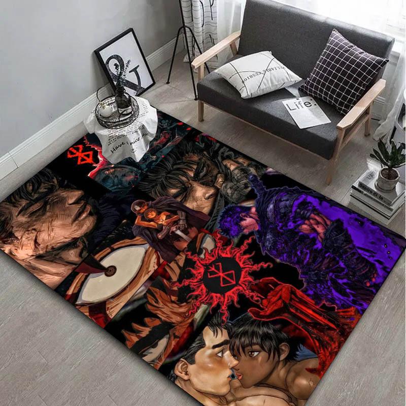 Cool 3D Berserk Guts Rage Anime Carpet Rug Art for Room Decor Sofa Christmas Halloween Gifts Game Area Rug Non-slip Floor Mat
