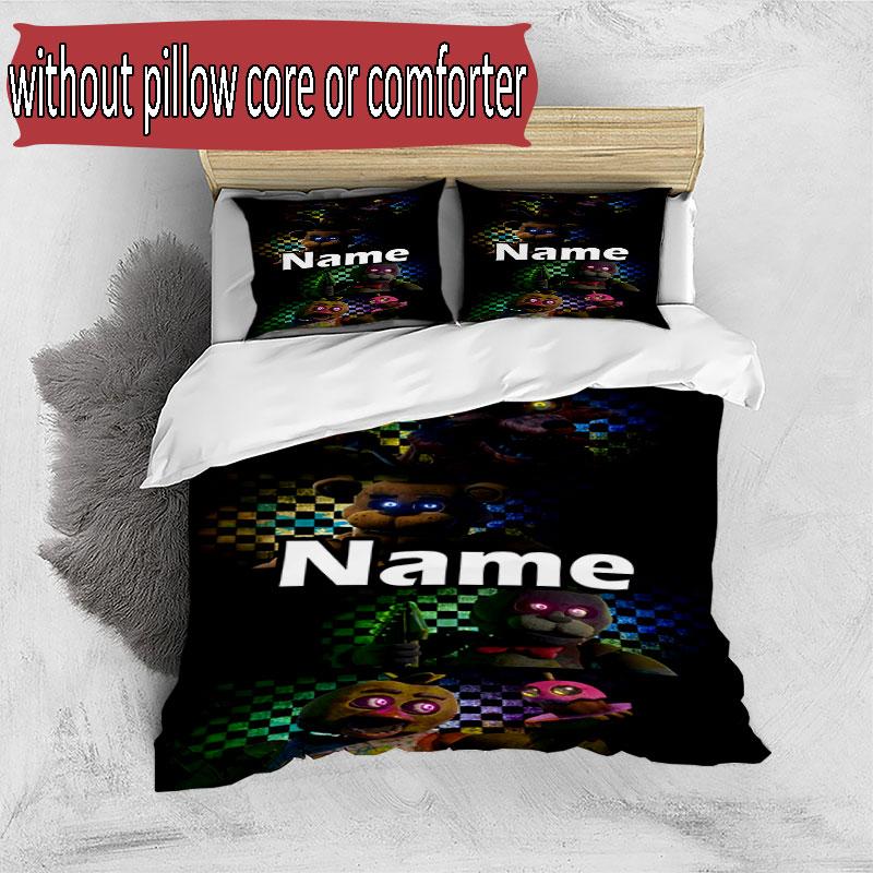 3pcs Duvet Cover Set (1*Duvet Cover + 2*Pillowcase, Without Core), Custom Name Five Nights At Freddy's Pattern Bedding Set, Home Bedroom Decor Gift