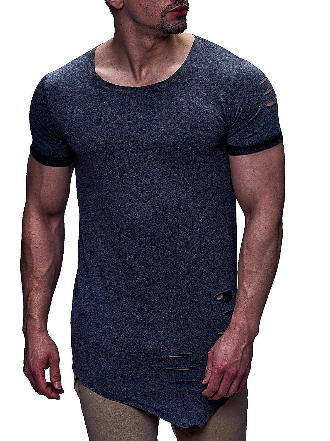 

Men s Unisex Loose Fit Solid T-Shirt with Irregular Hem and Ripped Detailing. 3XL темно-сірий