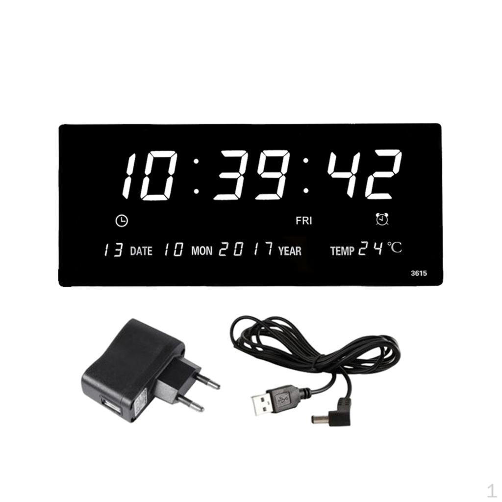 Electric Wall Clock Decor Calendar Display for Bedroom Living Room White
