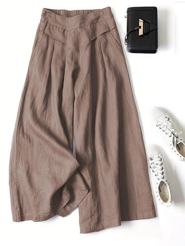 Women's Summer Cotton Linen Elastic Waist Wide-Leg Retro Pants