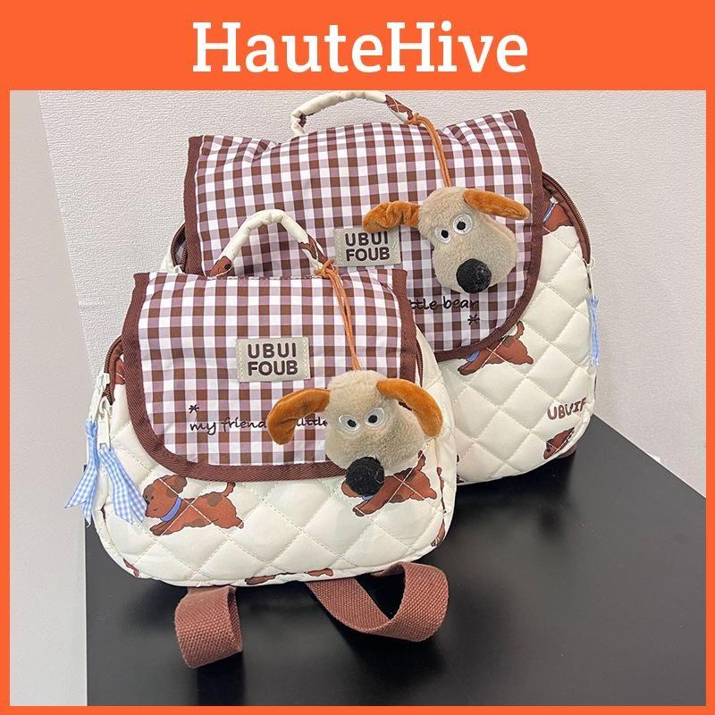 Puppy Dog Printed Checkered Pattern Children Backpack Suitable Parent Children
