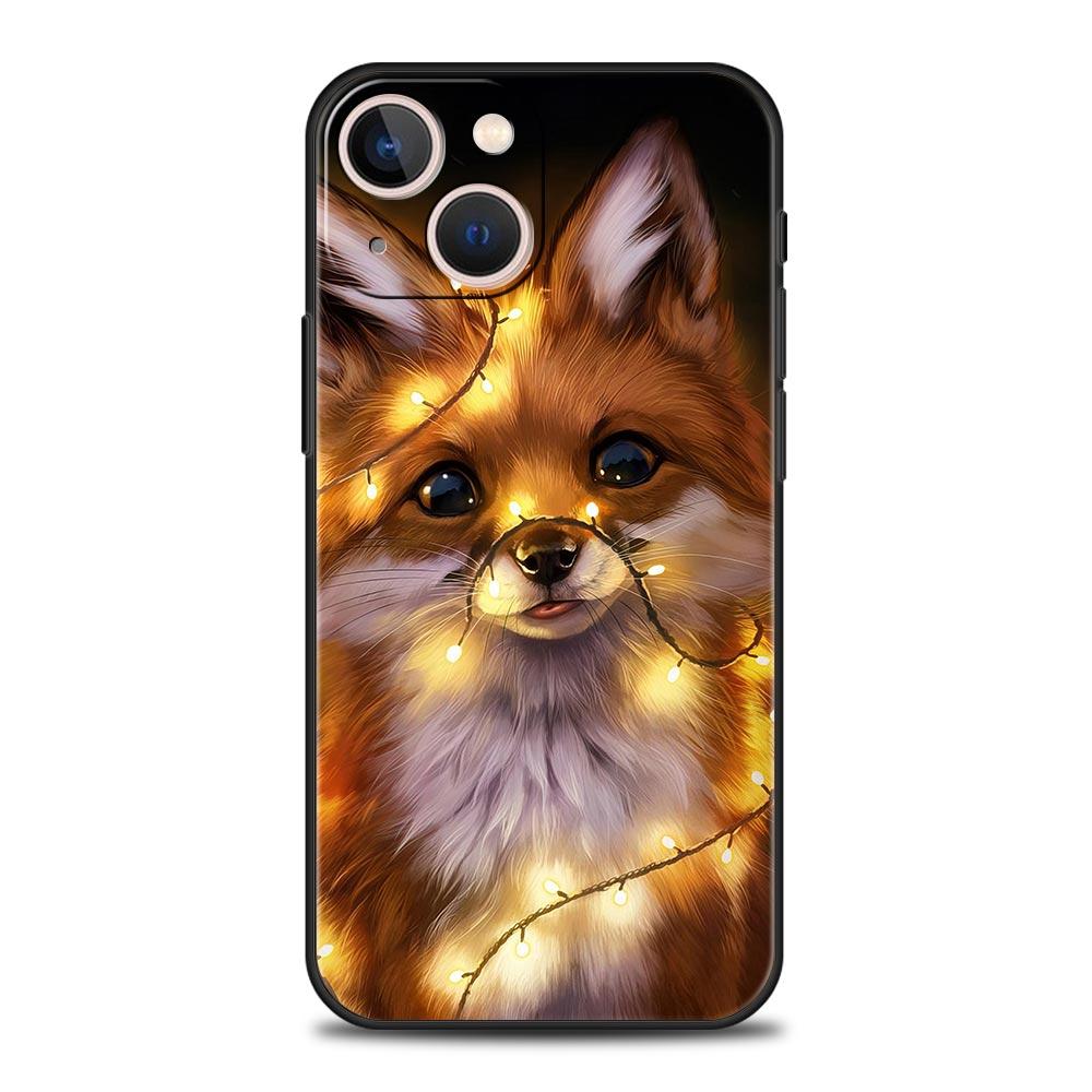 Cute Cartoon Animal Fox Phone Case For iPhone Apple 14 13 12 11 Pro Max Mini 7 8 Plus XR XS X SE 2020 Black Silicone Cover Coque