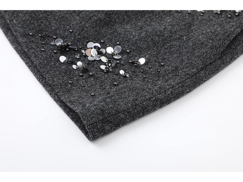 Winter 2025 High-Waist Slimming Sequin Wool A-Line Skirt for Women