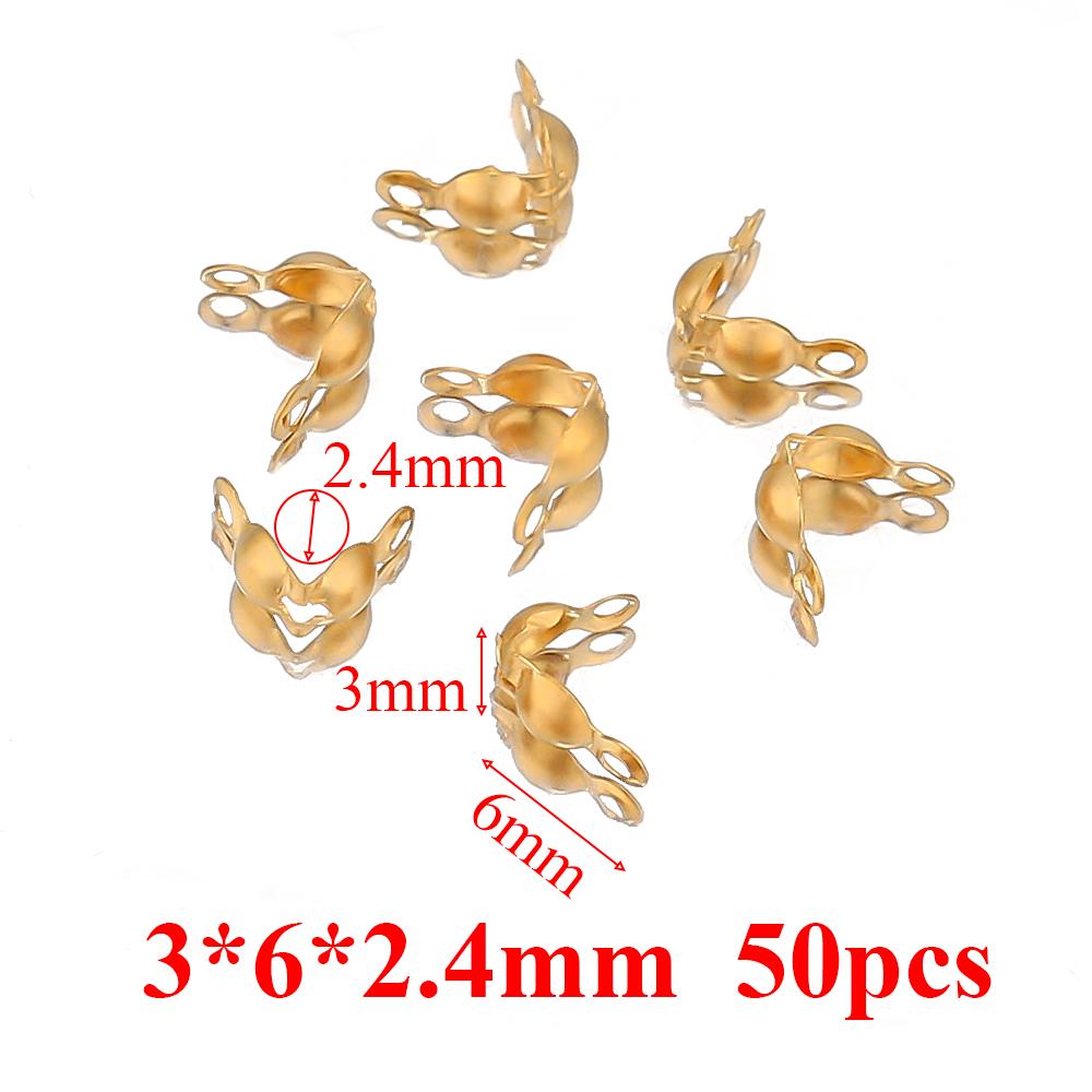 50-100pcs 18k Gold Stainless Steel Ball Chain Calotte Crimps Beads Connector End Clasp DIY Jewelry Necklace Bracelets Supplies