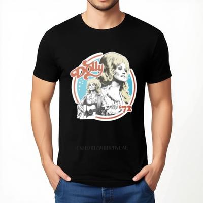 T-shirt Homme Coupe Relax Vintage Dolly Parton Noir Coton Manches Courtes Col Rond Décontracté
