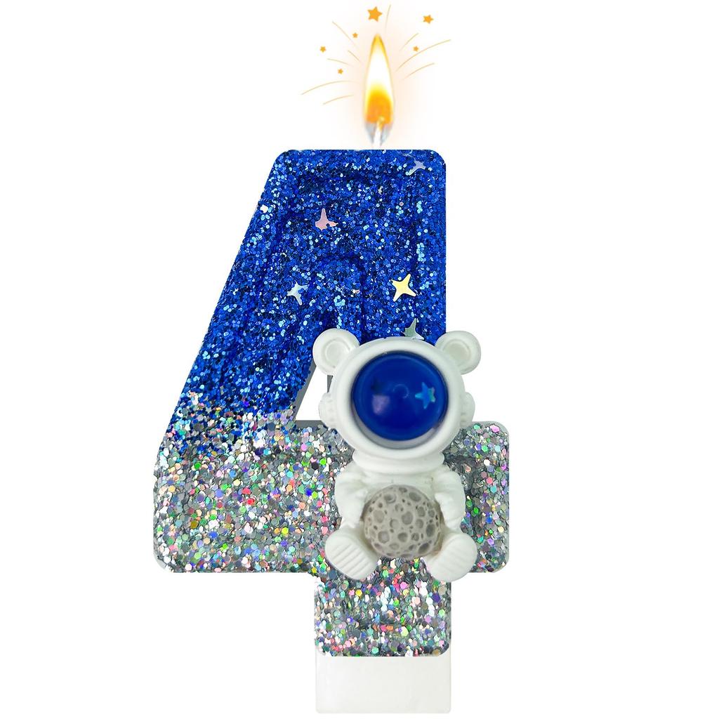 Spaceship Astronaut 0-9 Universe Sparkler Candle for Birthday Cake Boy, Topper for Party Decorations Anniversary Celebrations