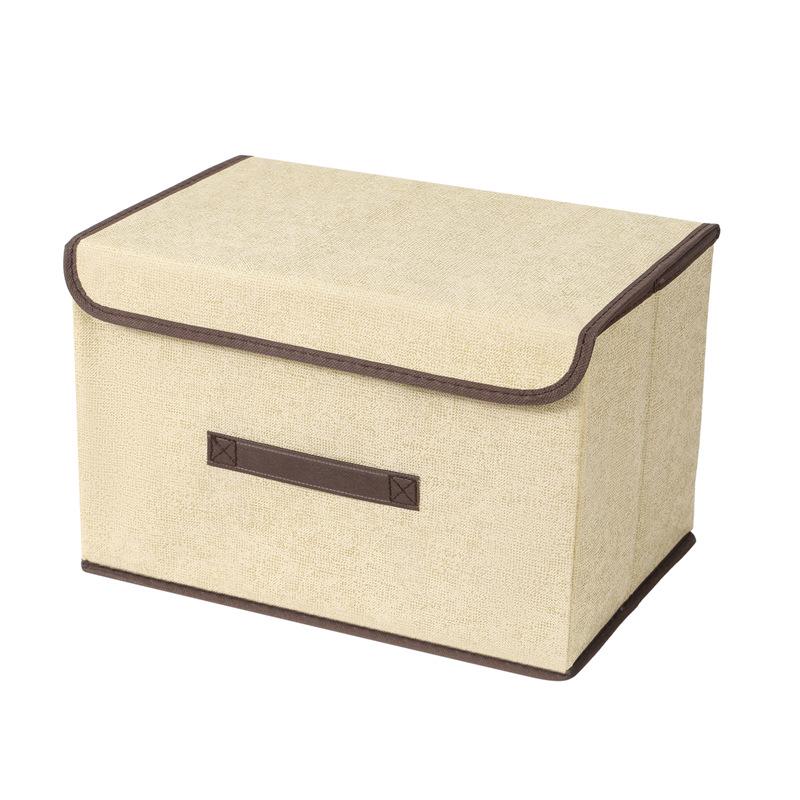 Foldable Linen-Like Storage Box with Lid for Clothes and Sundries