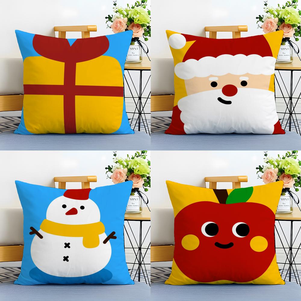 Art Festive Christmas Cushion Cover Linen Pillowcase Soft For Sofa Bed Home Room Decor