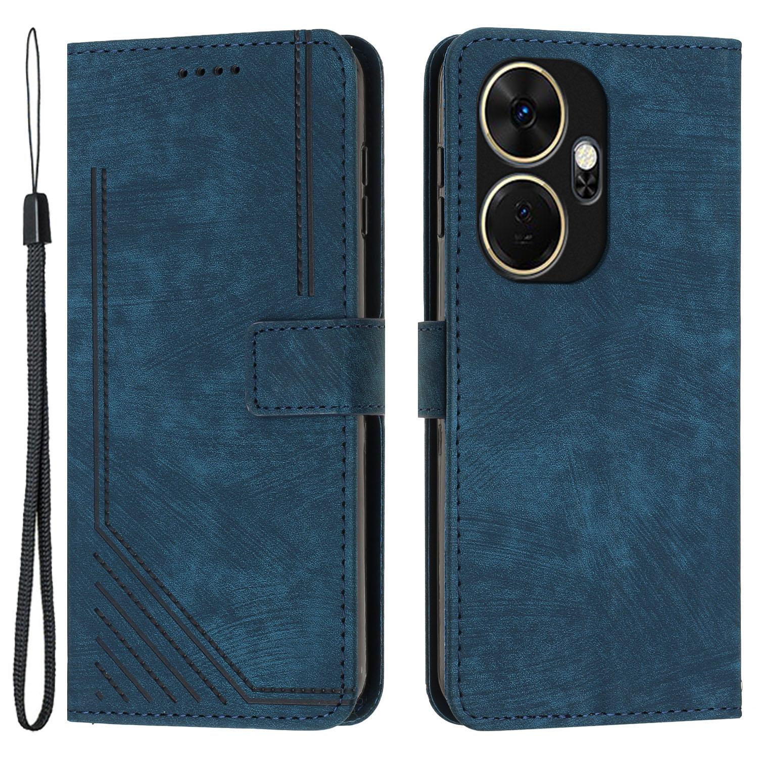 

For itel P55+ Phone Case Lines Imprinted PU Leather Wallet Stand Cover E