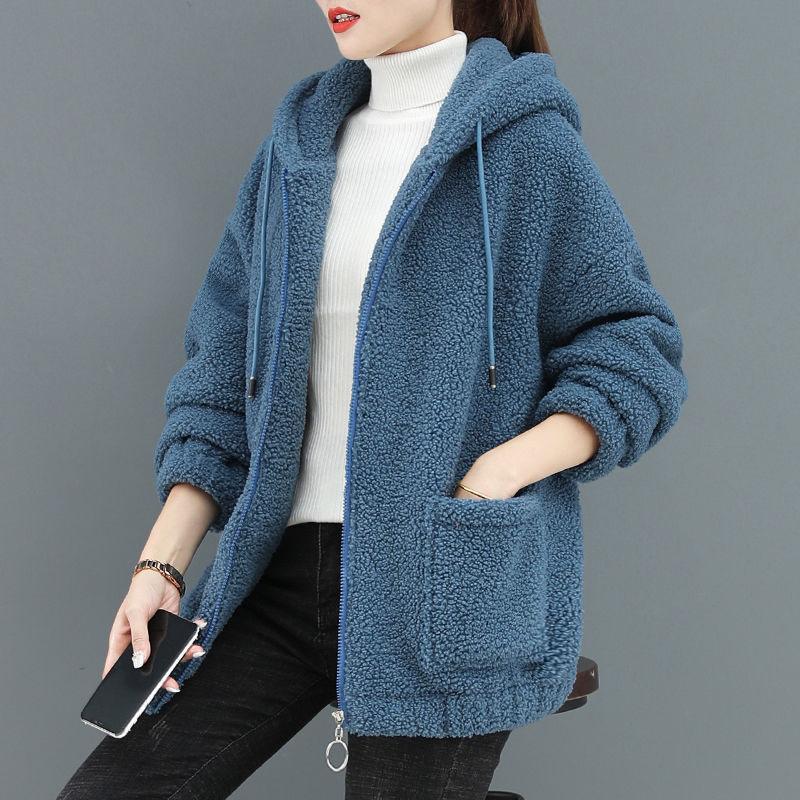 Cardigan Top cu Fermoar Larg Uni de Iarnă Versatil Casual Simplu Lână de Miel Haine de Exterior Palton Femei
