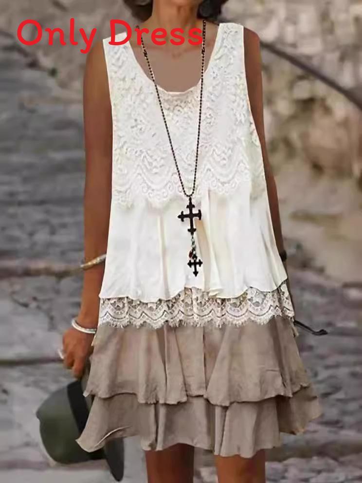 Elegant Lace Panel Sleeveless Maxi Dress For Spring Office Wear