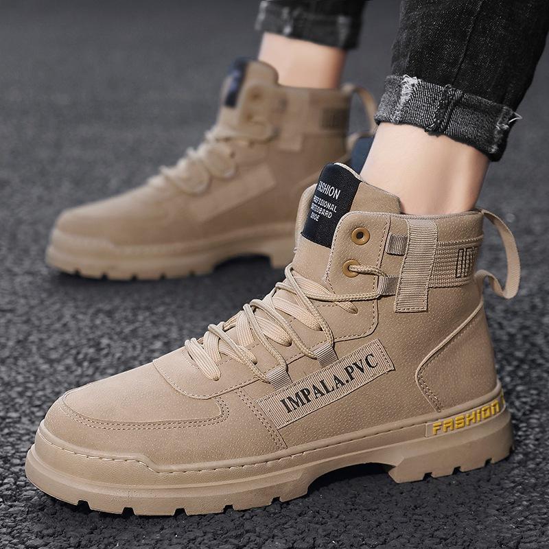 Martin boots men's high-top leather boots 2024 autumn and winter casual tooling shoes men's trendy shoes British style new men's shoes velvet