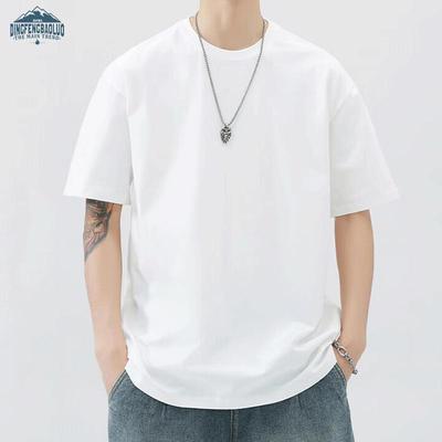 Dingfengbaoluo Men's 260g Heavyweight Pure Cotton Short Sleeve T-Shirt