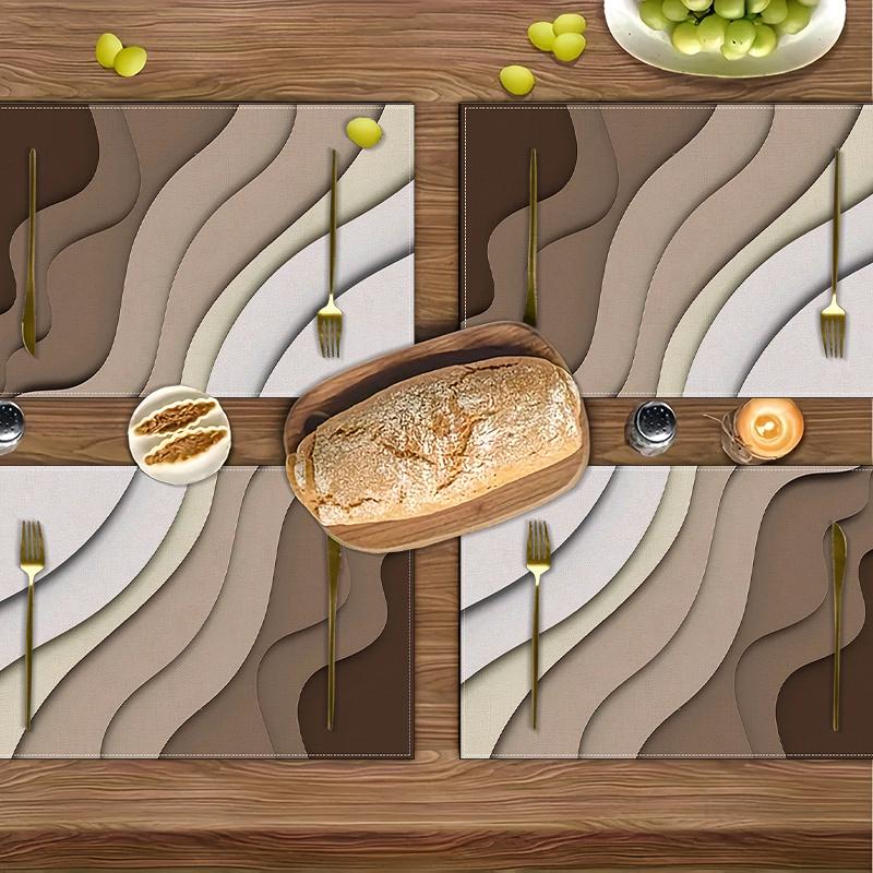 Modern Abstract Wave Placemats Set of 2 Beige Brown Table Mats Washable Kitchen Dining Decor Linen Coaster