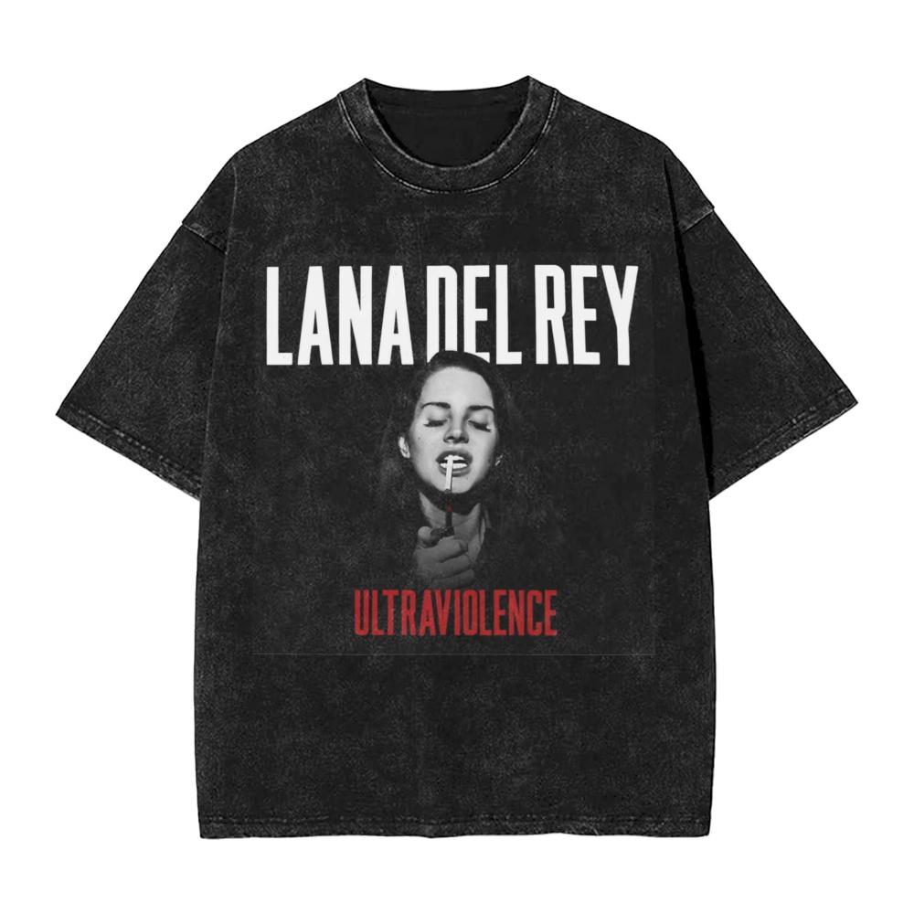Lana Del Rey CANTANTE Maglietta Stampata Lavata Streetwear Hip Hop T-shirt Casual per Uomo Donna Cotone Streetwear