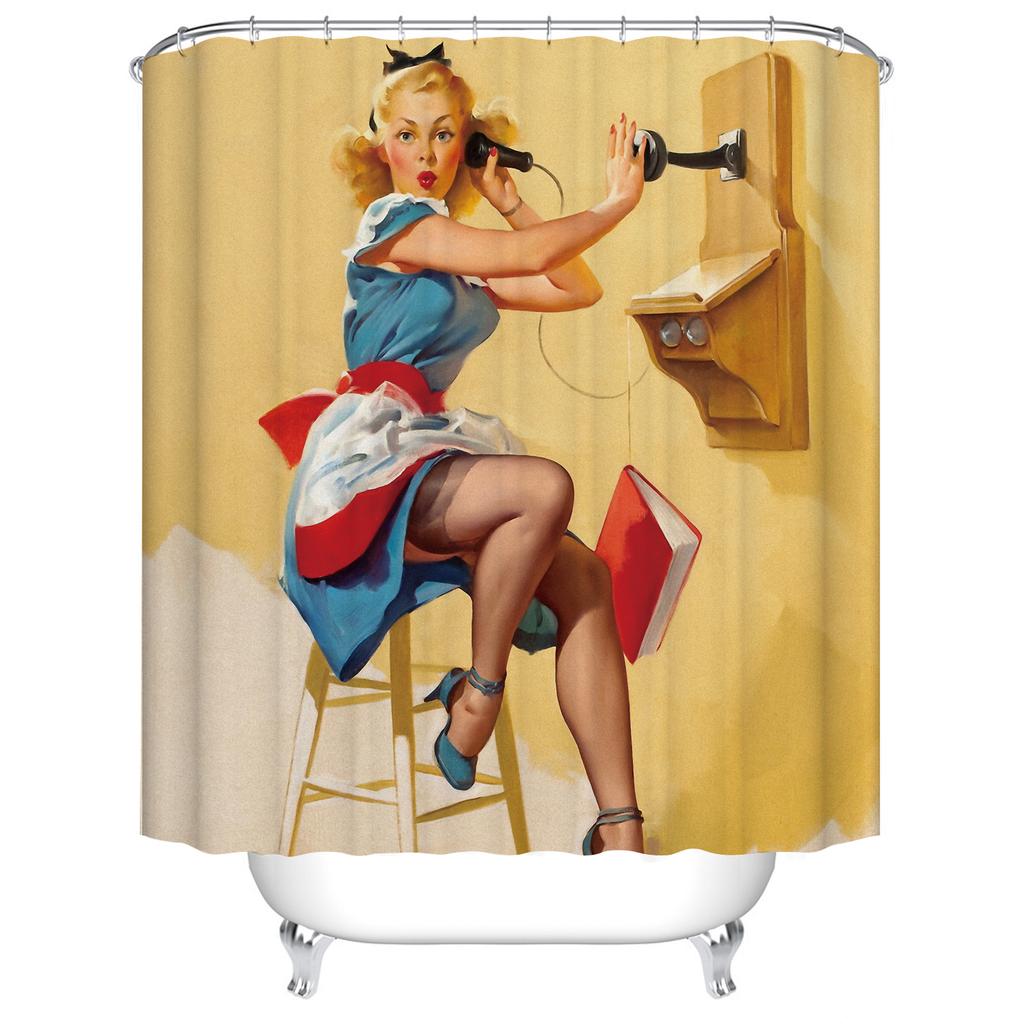 Cartoon Girl Printed 3d Bath Curtains Waterproof Polyester Fabric Washable Bathroom Shower Curtain Screen with Hooks Accessories