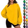 Women Casual Sweatshirt Top Long Sleeve Solid Color Round Neck Fashion