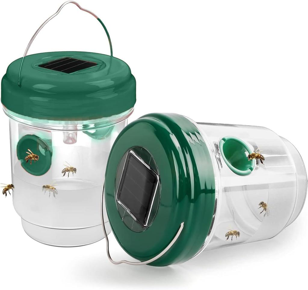 2-pack getingfälla, solcellsdriven getingfälla för utomhusbruk, återanvändbar gulhornsgeting- och getingavskräckare samt getingfälla med UV LED-ljus, getingfångare bi-dödare