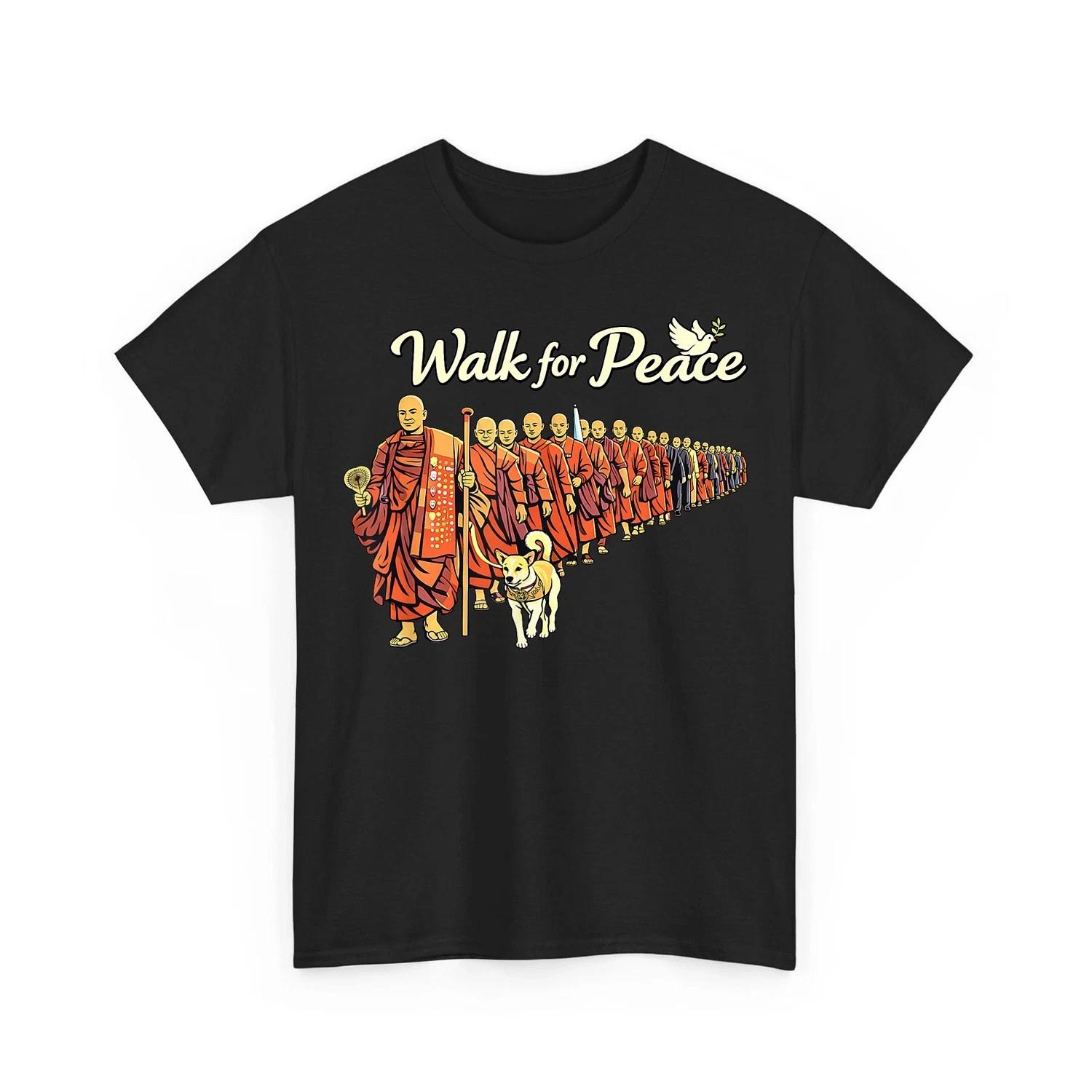 Walk for Peace Monks with Aloka Dog Minimalist Zen Art Retro Unisex T-Shirt M