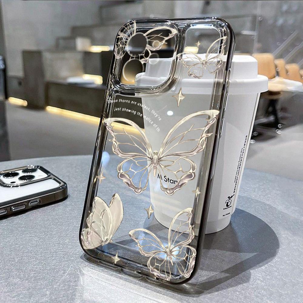 Simple line butterfly for iPhone17promax space phone case Apple 16 transparent 14/15 all-inclusive x