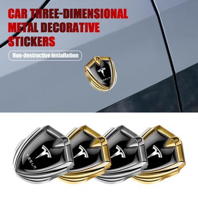 2pcs 3D Metal Shield Car Side Fender Emblem Badge Sticker Decal for Model Y 3 S X 2018 2024 Car Decorate Accessorie