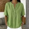Women’s Short Sleeve Henley Linen Shirt Casual Loose Fit Blouse with Button Front and Round Neck for Everyday Wear