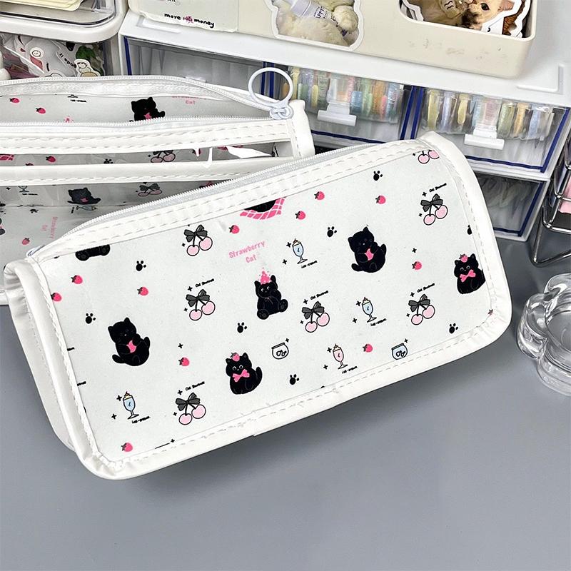 Cute Black Small Cat Translucent Pencil Case Storage Bag Large Capacity Stationery Pouch Gifts