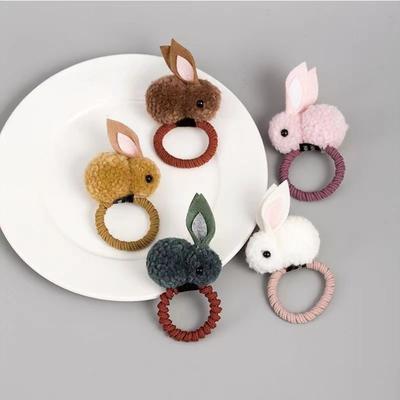 Fashion Cute Ball Rabbit Hair Ring Female Tie Rope Korean Elastic Rubber HairBands Bunny HairRope Children Hair Accessories