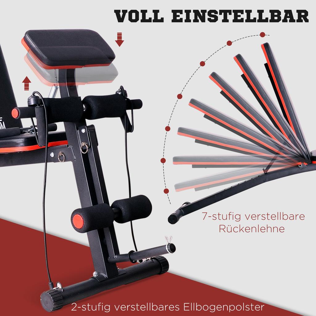 Foldable Weight Bench, Adjustable Strength Training Sit Up Ab Bench, Incline/Decline, Red