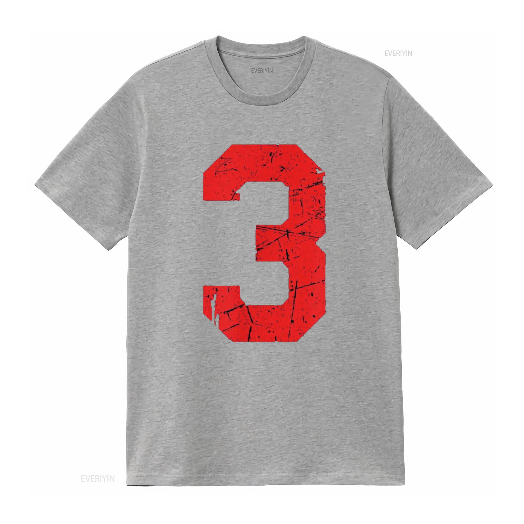 Number 3 Sports Jersey Red Distressed Vintage Lucky T Shirt vintage Washed fashion streetwear Comfortable Stylish Soft S