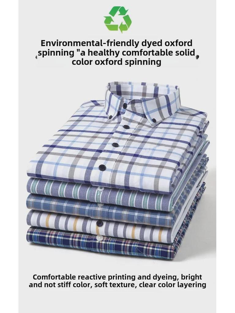 Herr Långärmad Randig Oxford Bomullsskjorta - Casual Vår Affärsklädsel