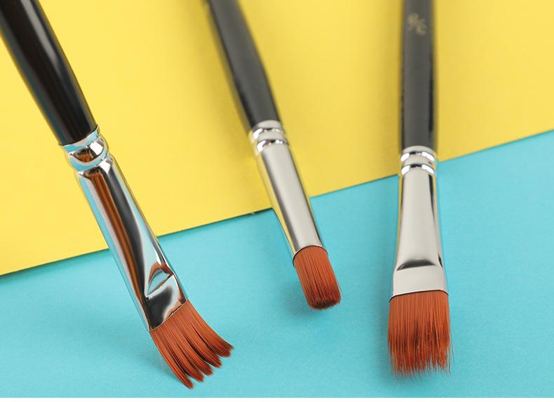 12-Piece Mixed Style Black Handle Brush Set: Short, Nylon Bristle Brushes for Watercolor, Gouache & Oil Painting