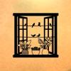 Wrought Iron Wall Art Bird Floral Window Design Metal Hanging Decor for Indoor Outdoor Garden Living Room Bedroom Gift
