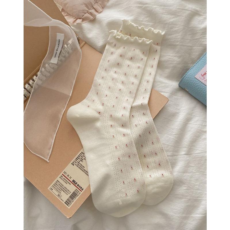 Mesh Heart-shaped Small Flower and Tree Pieces, Ear Cotton, Boneless Mid-calf Socks, Thin Rolled Edge Postpartum Socks, Breathable