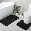LOCHAS Bathroom Rug Set Black, Soft Bath Rug Set 2 Piece Set, Toilet Mat U-Shaped 20x20 and 34x20 Bathroom Rugs, Quickly