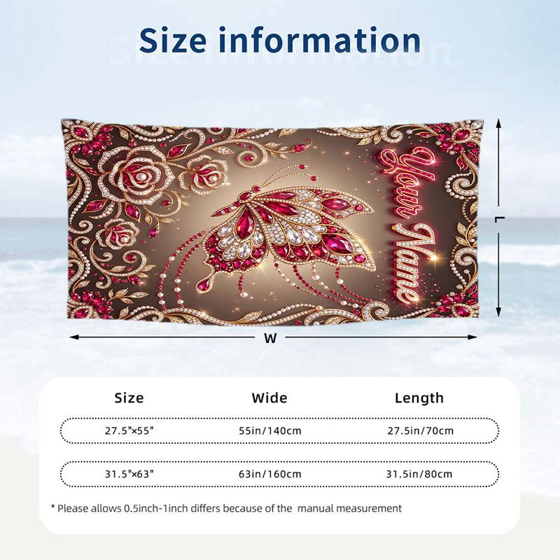 Butterfly Theme Beach Towel Personalized Custom Name & Text Soft Quick Dry Beach Towel for Swimming Travel