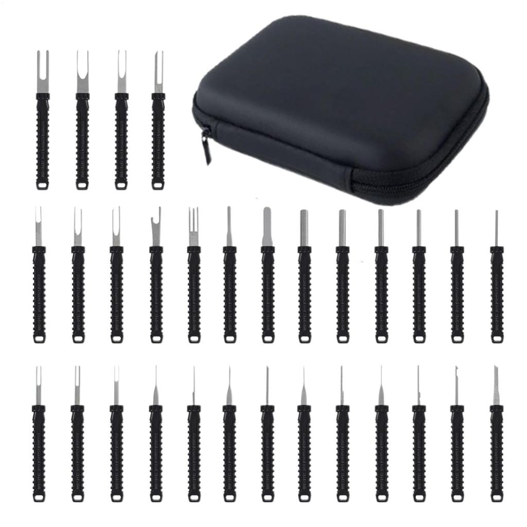 Terminal Pin Removal Tool Kit 30 Pieces Black Heavy Duty Remover Automotive Depinning Tool Kit For Automotive Vehicles Engine