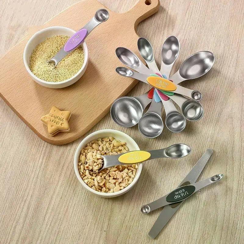 8Pcs Measuring Spoons Magnetic Measuring Spoons Dual Sided Stainless Steel Measuring Spoon Stackable Nesting Tablespoon Teaspoon