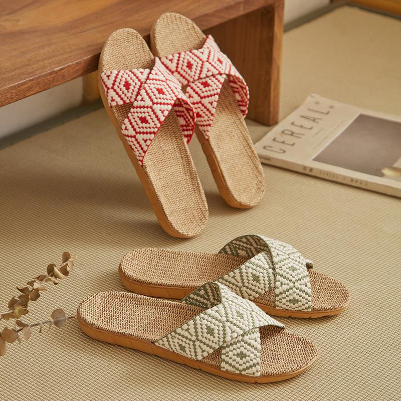 Linen Slippers Home Furnishing Women's Summer Slippers Indoor Hotel Sandals Non-slip Silent Slippers