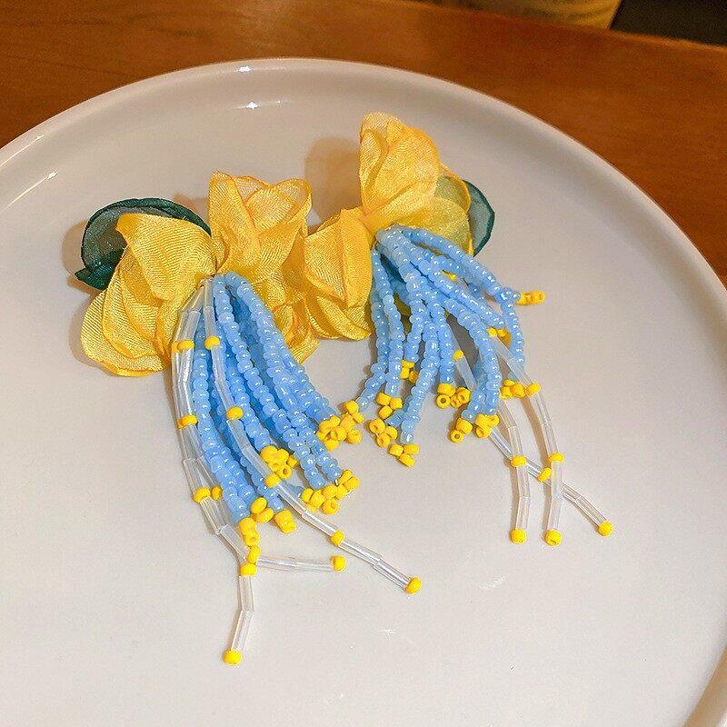 

Тканевые цветы с кисточками и бусинами, серьги-капли, модные женские туфли в стиле бохо, цветы ручной работы, разноцветные бусины, серьги с кисточками, вечерние ювелирные изделия, подарки