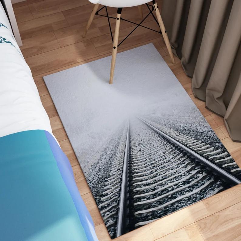 

Train Track Rug Modern Rug Railway Winter Rug Landscape Rug Gift Non Slip Rug Anti-Slip Carpet Hallway Rug Popular Rugs 40X60cm