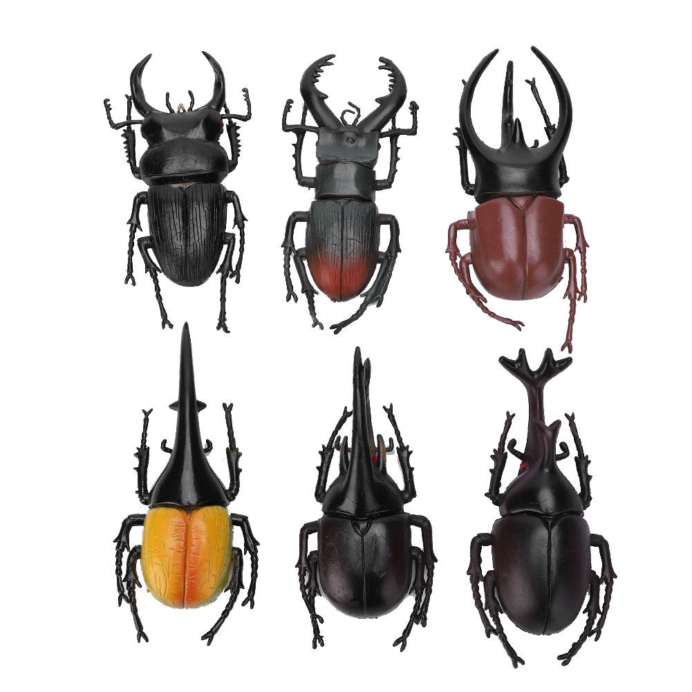 6pcs Simulation Beetle Insect Model Halloween Trick Props NonToxic PVC Insect Toy(Black )