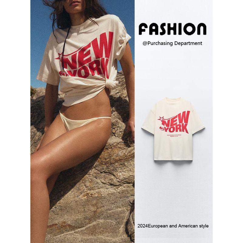 Za2024 Summer New Product Women's Clothes Fashion All-Match Round Neck Short Sleeve Casual Printed T-shirt 0085364