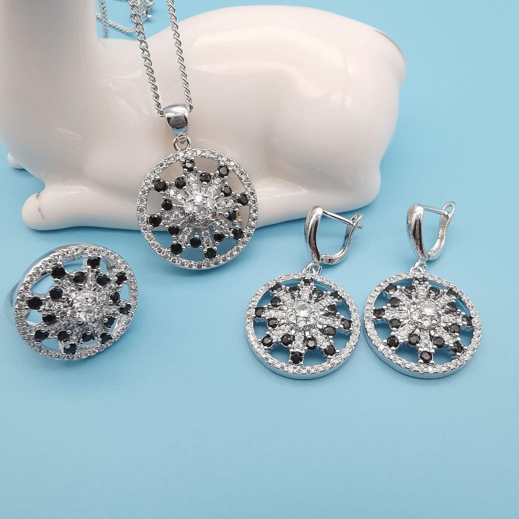 2025 Trendy Hot Round Micro Diamond Women's Multi Color Three Piece Jewelry