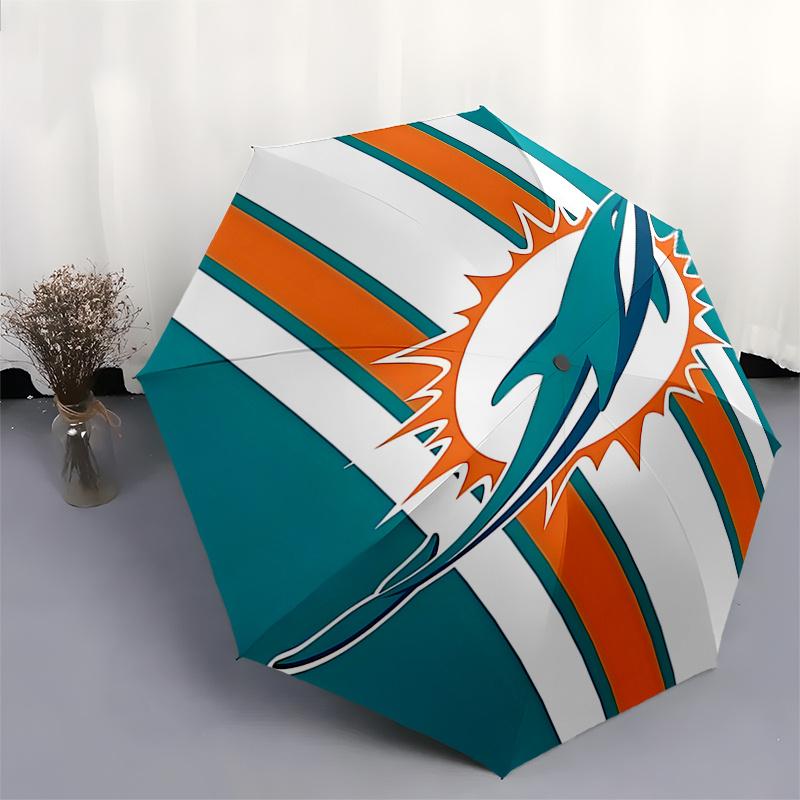Miami Dolphins Logo Automatic Opening Folding Umbrella - Portable 3-Fold Design with 8-Bone Iron Frame, Perfect for Fans and Outdoor Use, Id