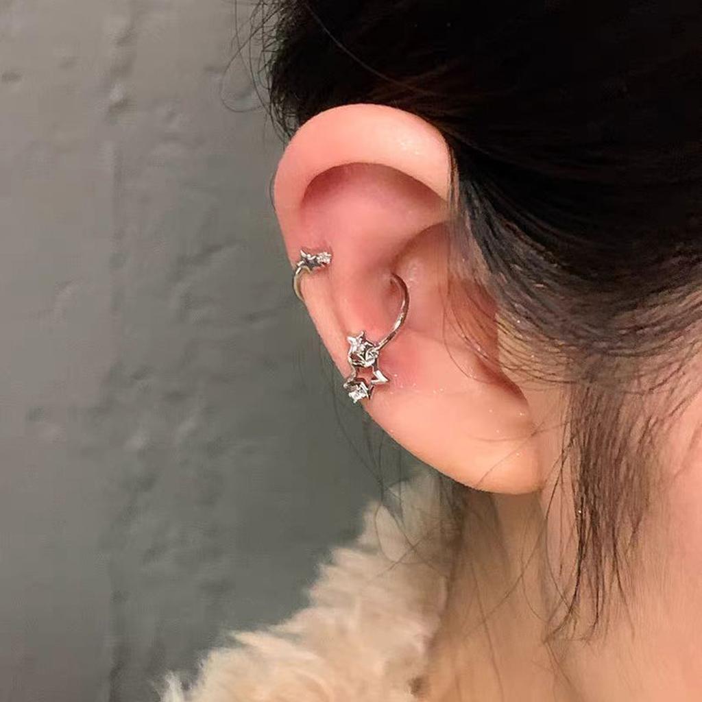 Star Zircon Ear Cuff Jewelry Hypoallergenic Titanium Steel Cartilage Earring With Secure Fit For Daily Wear