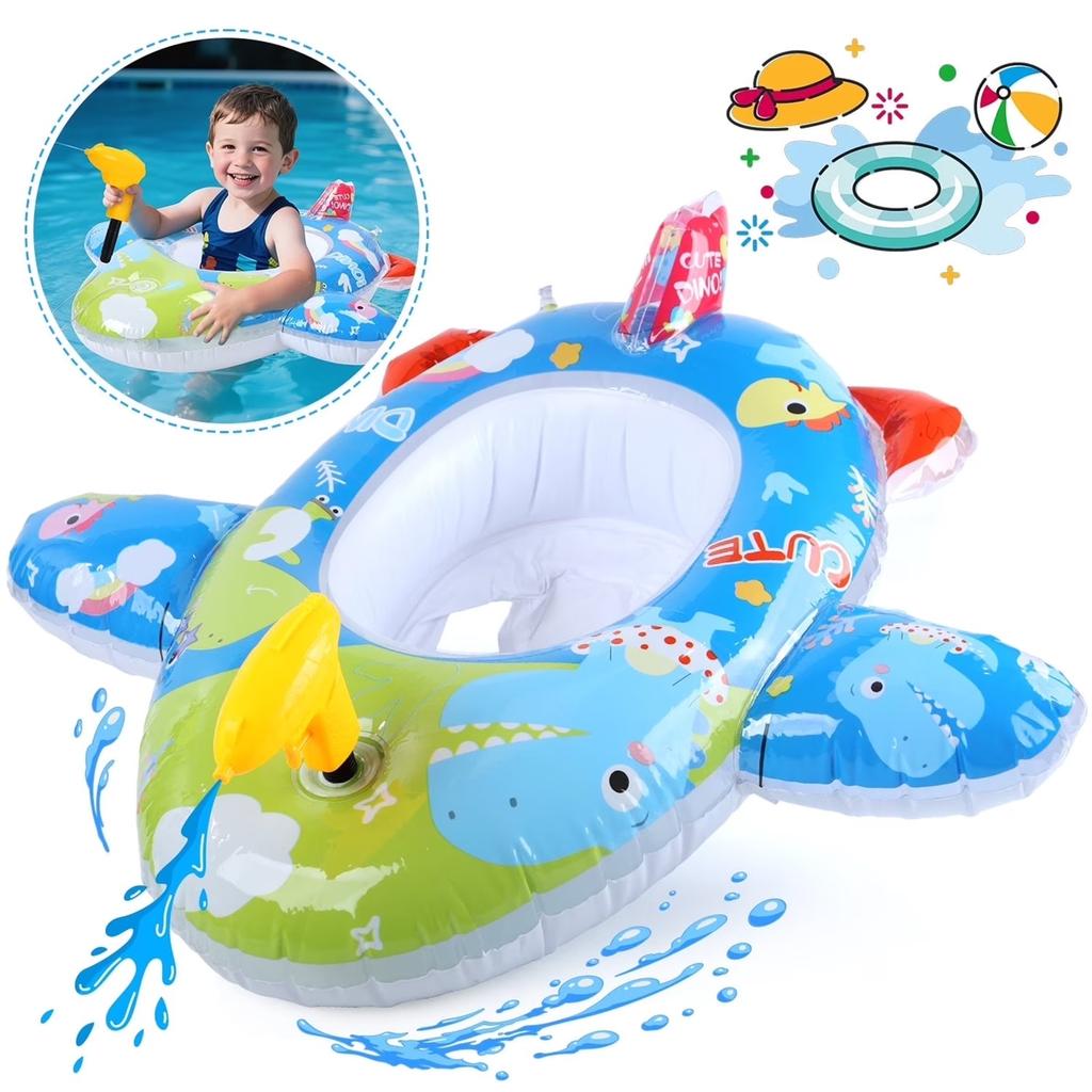 Inflatable Baby Pool Float with Safety Seat and Water Spray Gun Toddler Swimming Ring for Outdoor Water Activities and Pool Use