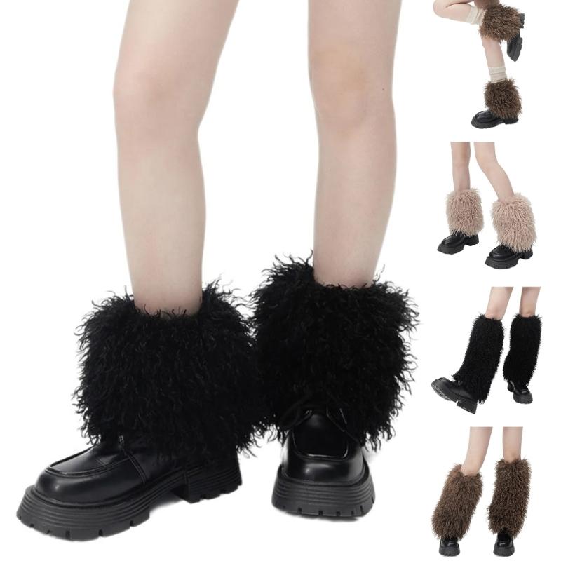 Solid Color Plush Leg Warmers for Women Fuzzy Furry Winter Warm Boot Toppers Leg Covers for Halloween Carnivals Costumes
