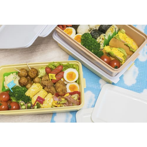 Sanko Plastic Bento Box/Picnic Case with 3 Side Plates, Earth Beige, 116789, Approx. 26.5cm W x 15.5cm D x 22cm H